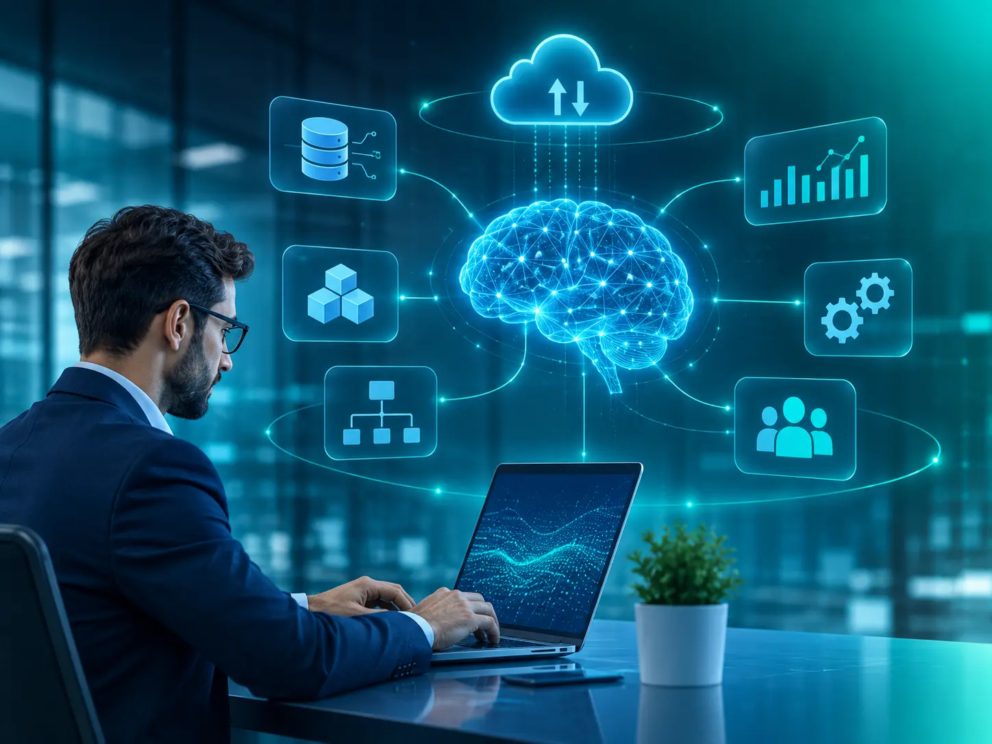 Futuristic AI Cloud Workflow Network
