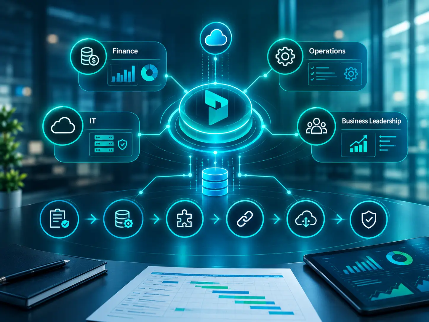 Futuristic ERP Ecosystem Dashboard