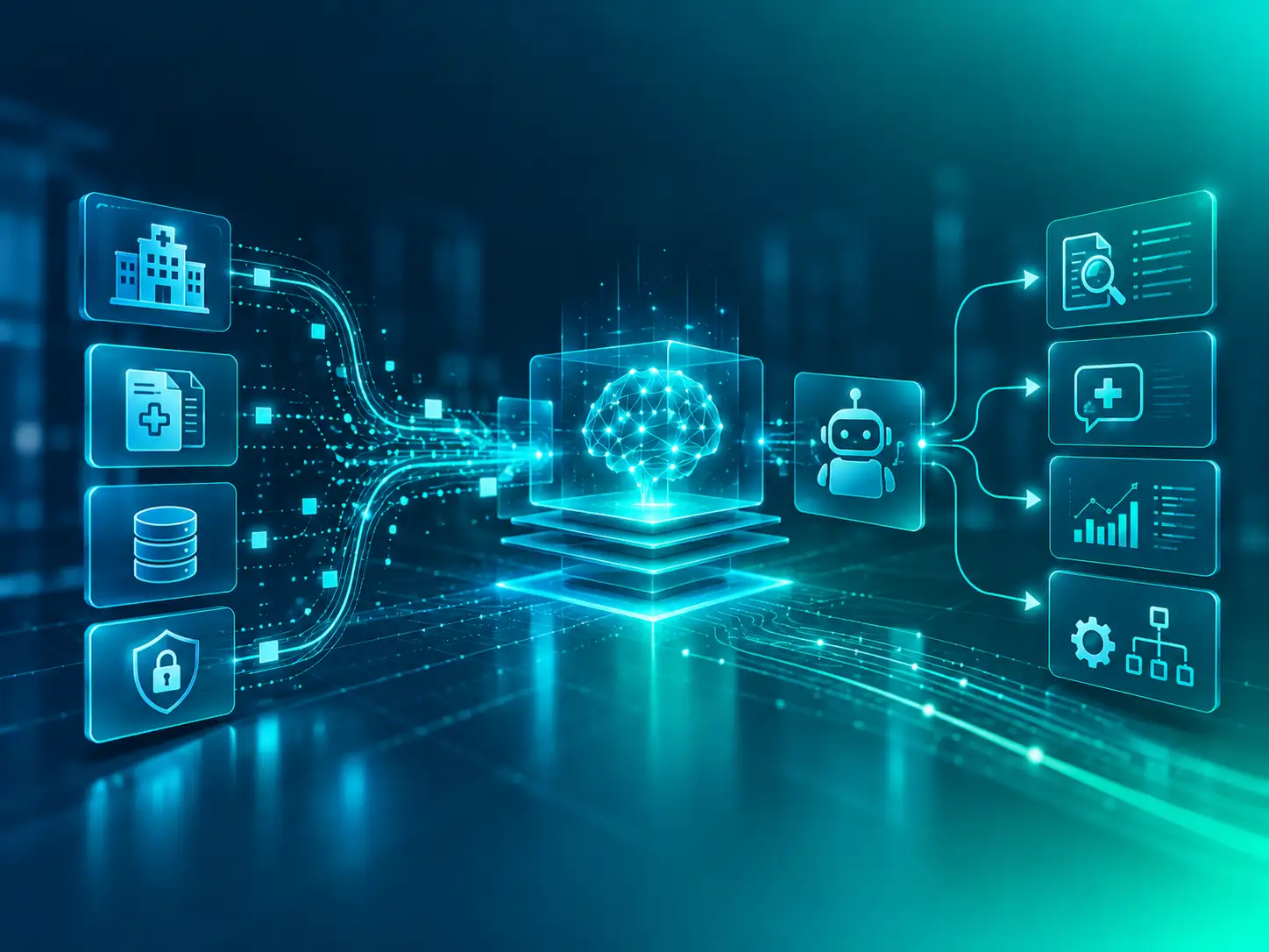 Futuristic Healthcare AI Data Flow